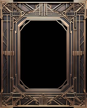Golden art deco frame with ornament. Retro golden art deco or art nouveu frame in roaring 20s style. Generative AI