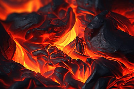 Close-up of molten lava with glowing red and orange hues, ideal for illustrating concepts related to geology, nature, or danger. Generative AI