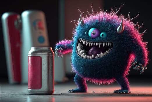 Monster can. Alluminium can with paint as a cute character. Generated AI