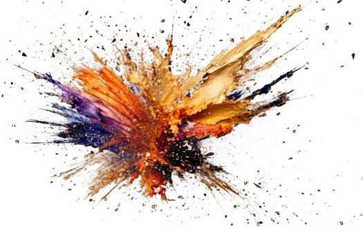 Abstract colorful powder explosion. Paint or cosmetics burst on white background. Generated AI
