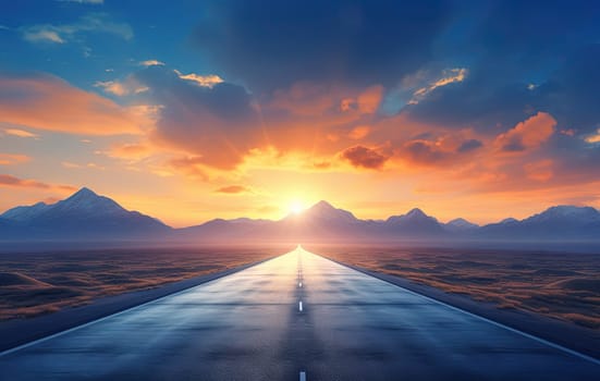 Road to the horizon. Landscape with endless highway. Generated AI