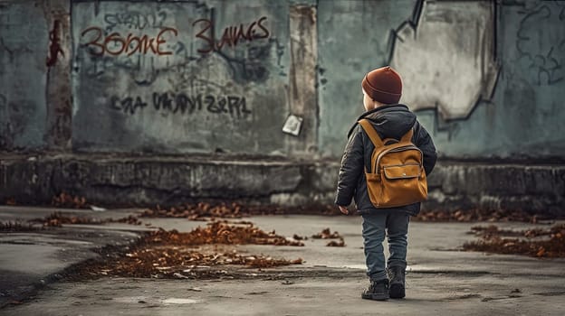 Pupil walking home or to school with backpack. Generated AI