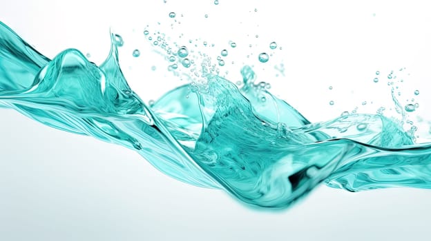 Blue water splash on white background. Liquid drips scattered. Generated AI