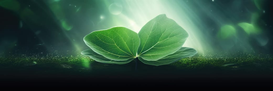 Natural green leaves floral background. Green background with leaves. Wide format banner AI