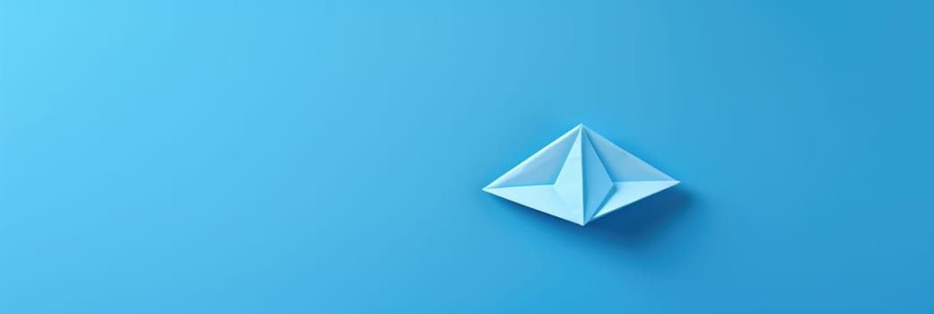 Paper boat on a blue background. Wide format banner AI