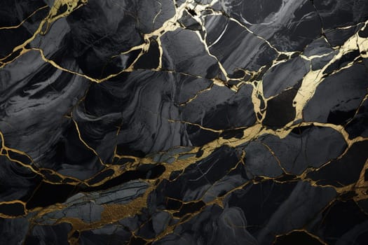 Exquisite black marble with striking golden veins, perfect for sophisticated backgrounds, elegant wallpapers, or luxury product presentation. Generative AI