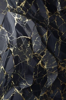 Striking black marble texture with golden veins, perfect for sophisticated wallpapers, luxury background designs, or stylish graphic elements. Vertical format. Generative AI