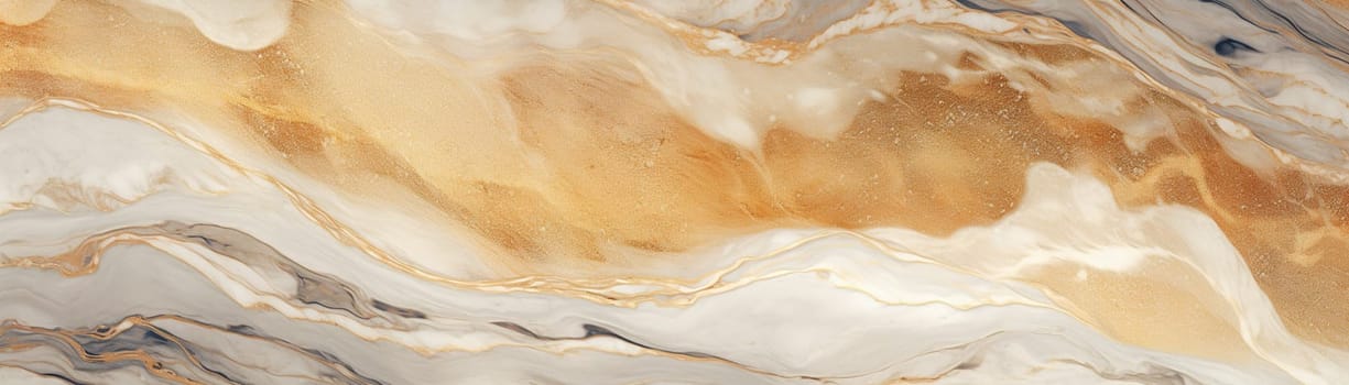 Luxurious beige marble texture with gold veins, ideal for high-end design backgrounds, wallpaper, covers, or elegant product presentations. Panoramic banner. Generative AI