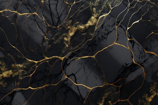 Striking black marble texture with golden veins, perfect for sophisticated wallpapers, luxury background designs, or stylish graphic elements. Generative AI