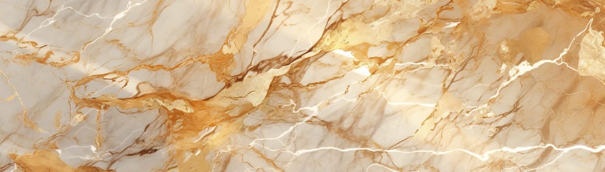 Luxurious beige marble texture with gold veins, ideal for high-end design backgrounds, wallpaper, covers, or elegant product presentations. Panoramic banner. Generative AI