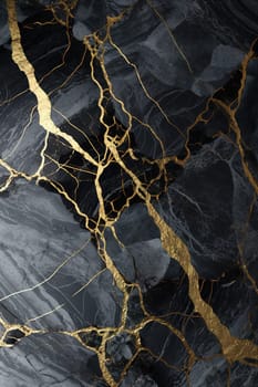 Striking black marble texture with golden veins, perfect for sophisticated wallpapers, luxury background designs, or stylish graphic elements. Vertical format. Generative AI