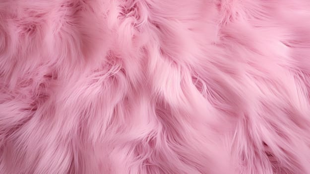 Soft long-fiber fur of light pink color. Pink fur for background or texture. Flat lay, top view, copy space. High quality photo