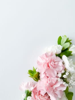 Pink floral. assorted pink flowers border on white background. with empty space for inscription or text