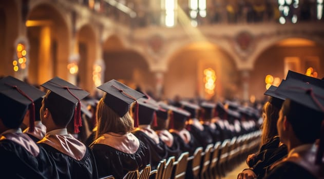 Rear view of graduates during commencement. High quality photo