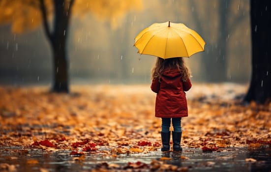 little girl with an umbrella small child, rainy autumn walk, wet weather child with an umbrella. High quality photo