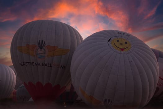 Pamukkale,Denizli,Turkey - October 15, 2023, hot air balloons flying over Pamukkale. High quality 4k footage