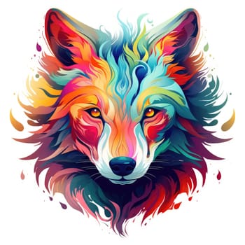 Portrait of a wolf in a decorative psychedelic pop art style. Template for poster, sticker, t-shirt print, sticker, etc.