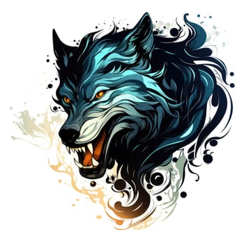 Portrait of a wolf in a decorative psychedelic pop art style. Template for poster, sticker, t-shirt print, sticker, etc.