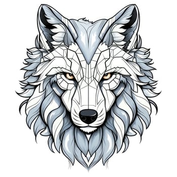 Portrait of a wolf in a decorative psychedelic pop art style. Template for poster, sticker, t-shirt print, sticker, etc.