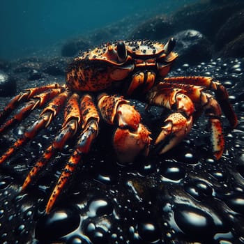 A crab lives among an oil spill. Ecology. Generative AI. High quality photo