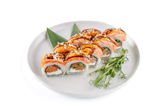 Roll scorched Aburi on a white background studio shooting 2