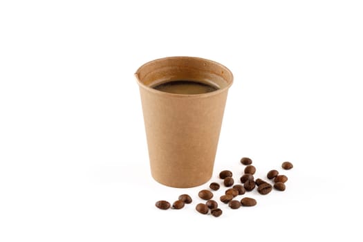 coffee in a paper glass on a white background studio shooting 1