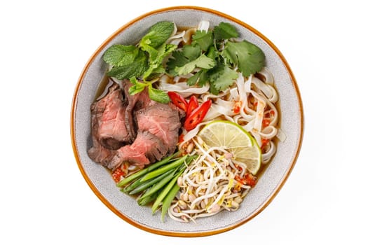 Pho bo soup on a white background studio shooting 3