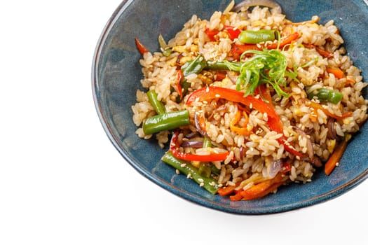 Hibachi rice with vegetables on a white background studio shooting 4