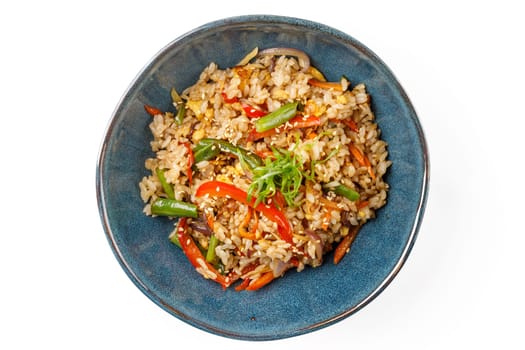 Hibachi rice with vegetables on a white background studio shooting 3