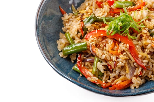 Hibachi rice with vegetables on a white background studio shooting 2