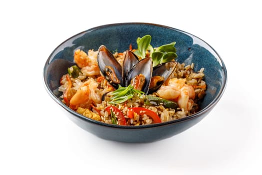 Hibachi rice with seafood on white background studio food photo 3