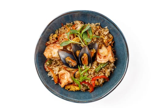 Hibachi rice with seafood on white background studio food photo 2