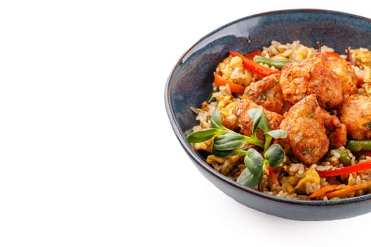 Hibachi rice with kimchi pork on a white background studio food photo 5