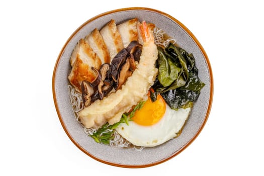 Claire soup with chicken and shrimp on a white background studio food photo