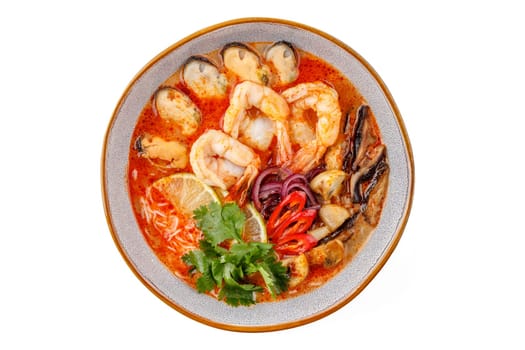 Tom Yam with seafood on a white background studio food photo