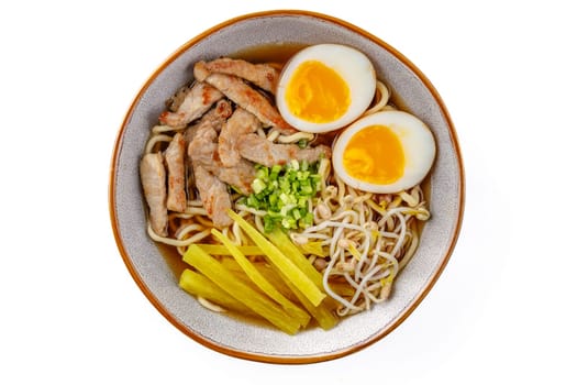Miso ramen with pork on a white background studio food photo 5