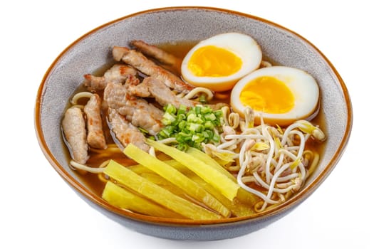 Miso ramen with pork on a white background studio food photo 3