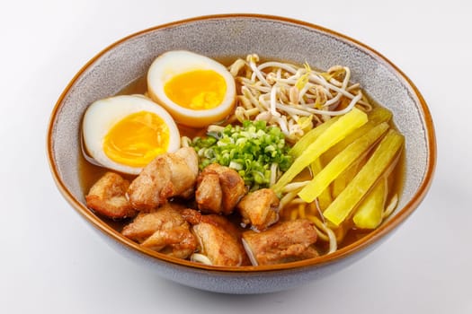 Miso ramen with pork on a white background studio food photo 1