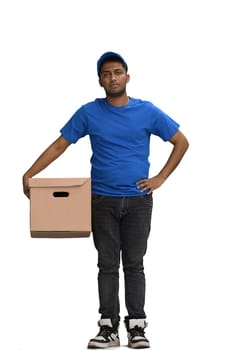 A man on a white background with box wait.