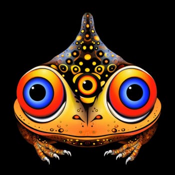 Psychedelic toad portrait in bright pop art style isolated on black background. Template for t-shirt print, sticker, poster, etc.