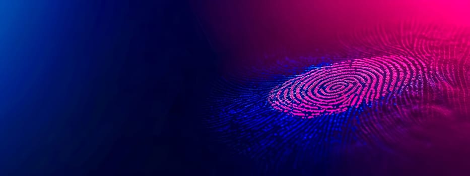 Digital Fingerprint Biometric Identity Security Concept with Blue and Purple Abstract Pattern, copy space
