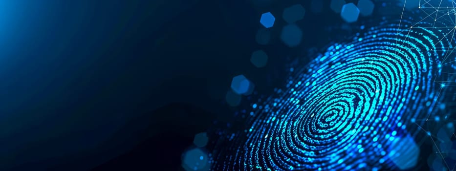 Blue Digital Fingerprint Biometrics for Secure Authentication and Cyber Security, copy space