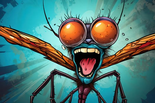Cute Cartoon Insect Illustration: Funny Bug's Happy Monster - A Green Creature with a Funny Smile and Yellow Infection.