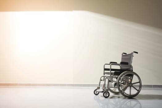 Wheelchair in the hospital with light copy space on left area.