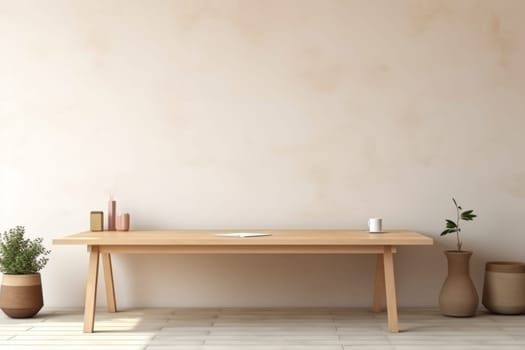 Minimal style Room with blank wall and wooden table.