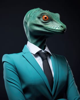 Portrait of a lizard woman.  Reptiloid humanoid. Reptiloid as a science fiction character or the concept of reptiloid conspiracy theory. Reptilian humanoid