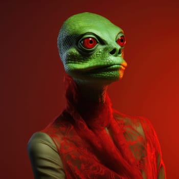 Portrait of a lizard woman.  Reptiloid humanoid. Reptiloid as a science fiction character or the concept of reptiloid conspiracy theory. Reptilian humanoid