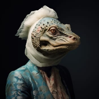 Portrait of a lizard woman.  Reptiloid humanoid. Reptiloid as a science fiction character or the concept of reptiloid conspiracy theory. Reptilian humanoid