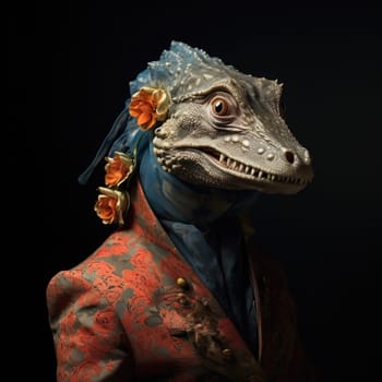 Portrait of a lizard woman.  Reptiloid humanoid. Reptiloid as a science fiction character or the concept of reptiloid conspiracy theory. Reptilian humanoid