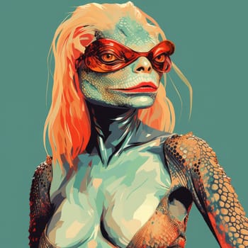 Portrait of a lizard woman.  Reptiloid humanoid. Reptiloid as a science fiction character or the concept of reptiloid conspiracy theory. Reptilian humanoid